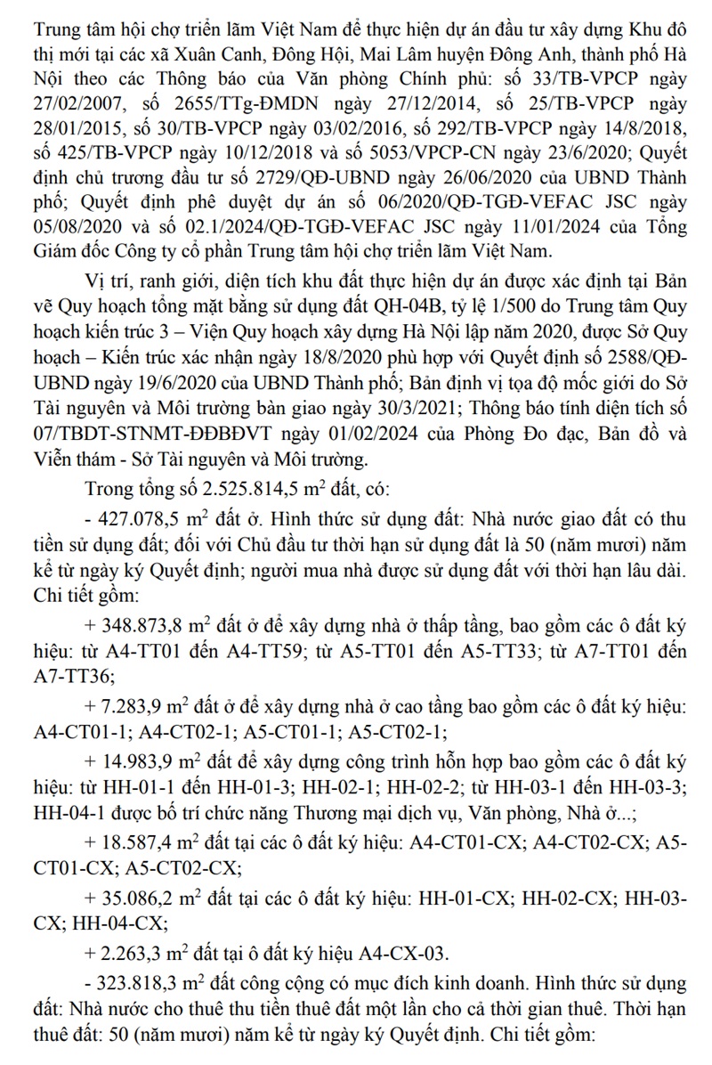 Quyết định giao đất Vinhomes Cổ Loa