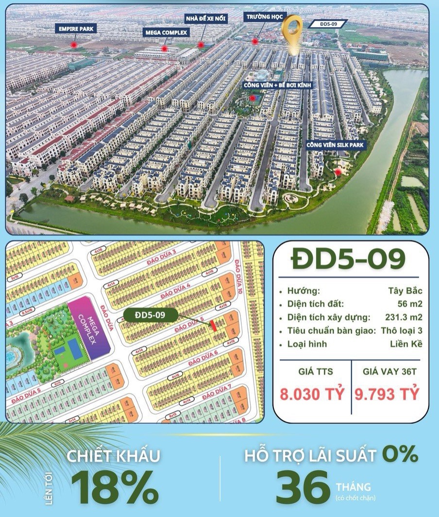 Đảo Dừa ĐD5-09 Vinhomes Ocean Park 2 - The Empire có diện tích 56 m2,  Diện tích xây dựng 231,3 m2,