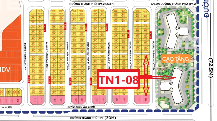 Bán Liền kề Thiên Nga 1 căn 08 Phân Khu Tinh Hoa Vinhomes Cổ Loa Đông Anh Global Gate. Diện tích 85m2, 5 tầng, mặt tiền 5m, Đông Bắc giá 33.6 tỷ/căn