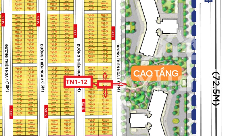 Bán liền kề TN1-12 dãy Thiên Nga 1 mặt chung cư phân khu Tinh Hoa Global Gate Cổ Loa Đông Anh. Diện tích 75m2, Hướng Đông Bắc giá bán từ 32.8 tỷ/căn