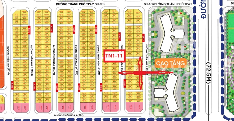 Bán liền kề TN1 căn 11 Đối diện chung cư Phân Khu Tinh Hoa Vinhomes Global Gate Cổ Loa Đông Anh. Diện tích 75m2, hướng Đông Bắc, giá bán 33 tỷ/căn