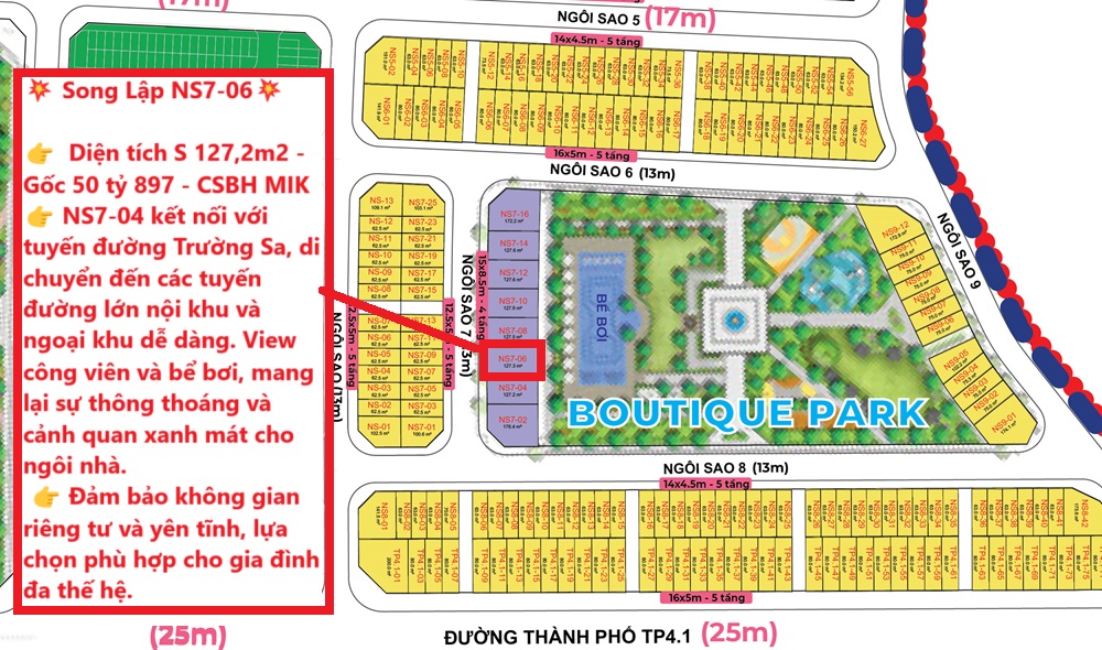 Bán biệt thự song lập Ngôi Sao 7 căn 06 Phân Khu Thịnh Vượng, Vinhomes Global Gate Cổ Loa. Diện tích 127.2m2, Hướng Đông Bắc