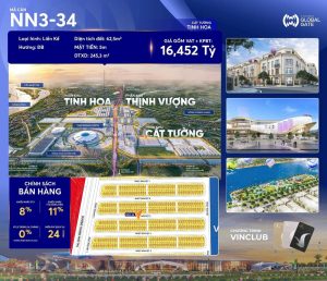 Bán liền kề Nhật Nguyệt 3 căn 34, 62.5m2 Cát Tương, Vinhomes Global Gate Cổ Loa