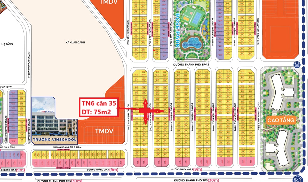 Bán liền kề TN6 căn 35 diện tích 75m2 Hướng Đông Bắc giá bán 22.736 tỷ phân khu Tinh Hoa tại Vinhomes Global Gate Cổ Loa Đông Anh