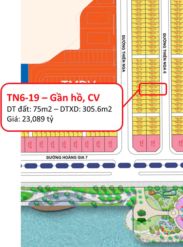 Bán liền kề Thiên Nga 6 căn 19 diện tích 75m2 Khu đô thị Vinhomes Global Gate Cổ Loa, Hướng Đông Bắc Giá bán gốc chưa chiết khấu: 23.089 tỷ