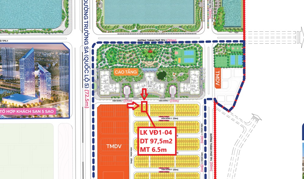 Bán liền kề VĐ1 căn 04 mặt chung cư Vinhomes Global Gate Cổ Loa Phân Khu Cát Tường. Diện tích 97.5m2 hướng Tây Bắc giá bán 37.351 tỷ 