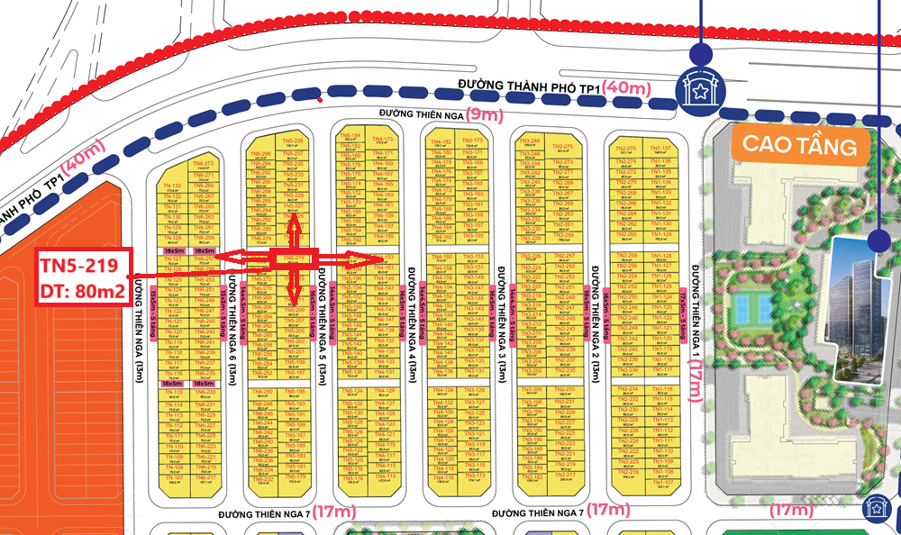 Bán liền kề xẻ khe TN5 căn 219 diện tích 80m2 Hướng Đông Bắc Giá bán 24.751 tỷ phân khu Tinh Hoa Vinhomes Global Gate Cổ Loa