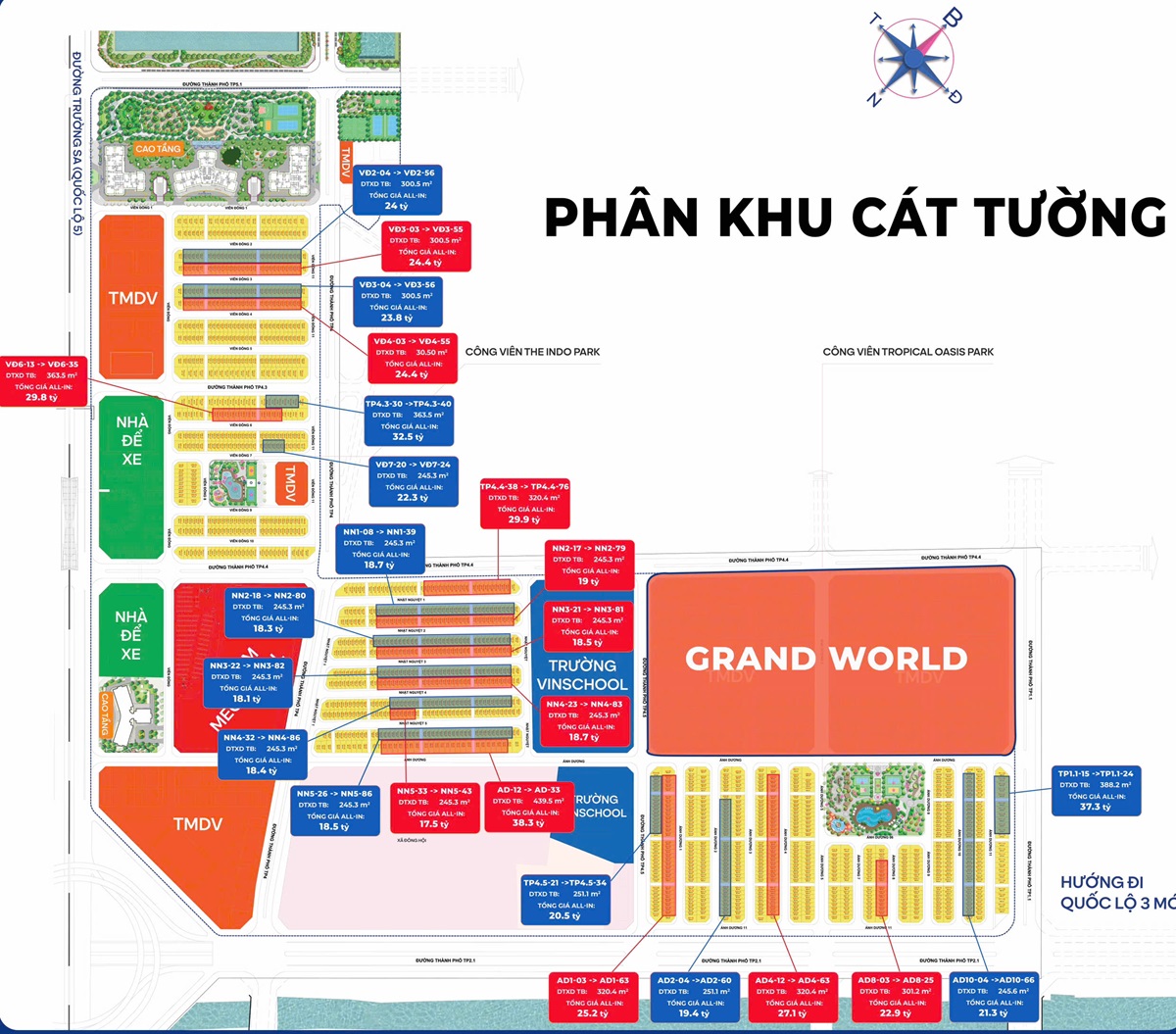 Giá bán liền kề Cát Tường Vinhomes Global Gate Cổ Loa Đông Anh. Diện tích từ 62.5m2, 75m2, 97.5m2 giá gốc chủ đầu tư Vinhomes không chênh