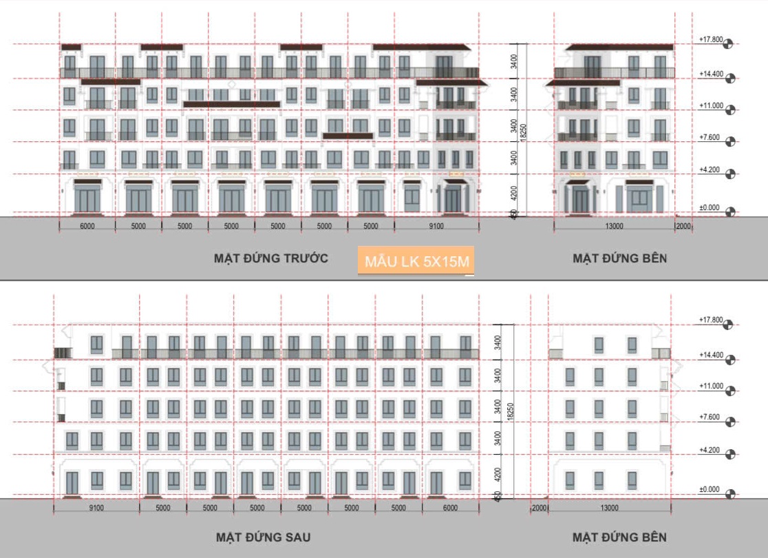 Layout thiết kế mặt đứng liền kề 75m2 Vinhomes Global Gate Cổ Loa Đông Anh