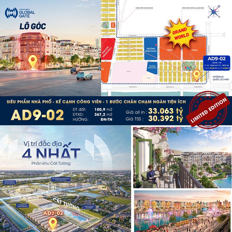 Lô góc Ánh Dương 9 căn 02 Vinhomes Global Gate Cổ Loa Đông Anh