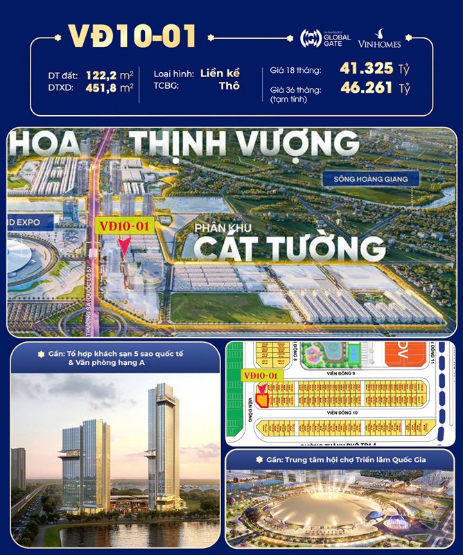 Lô góc Shophouse Viễn Đông 10 căn 01 Cát Tường Vinhomes Global Gate Cổ Loa