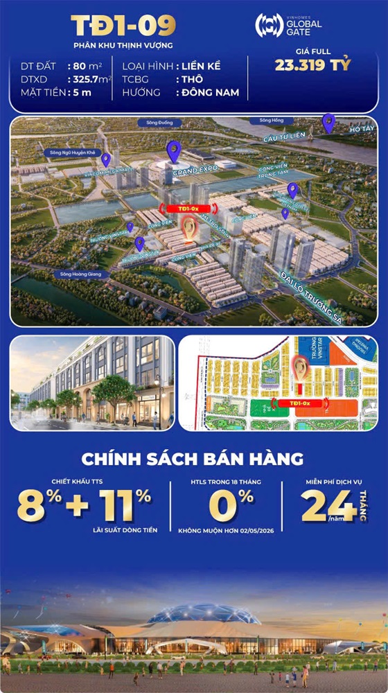 Nhà phố Thời Đại 1 Căn 09 Vinhomes Cổ Loa Global Gate Đông Anh