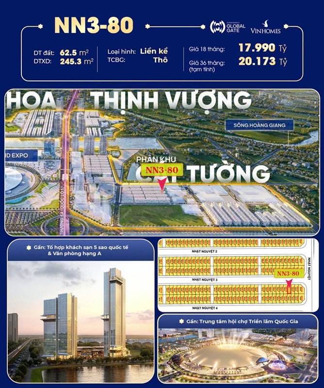 Bán nhà Nhật Nguyệt 3 căn 80 Vinhomes Global Gate Cổ Loa