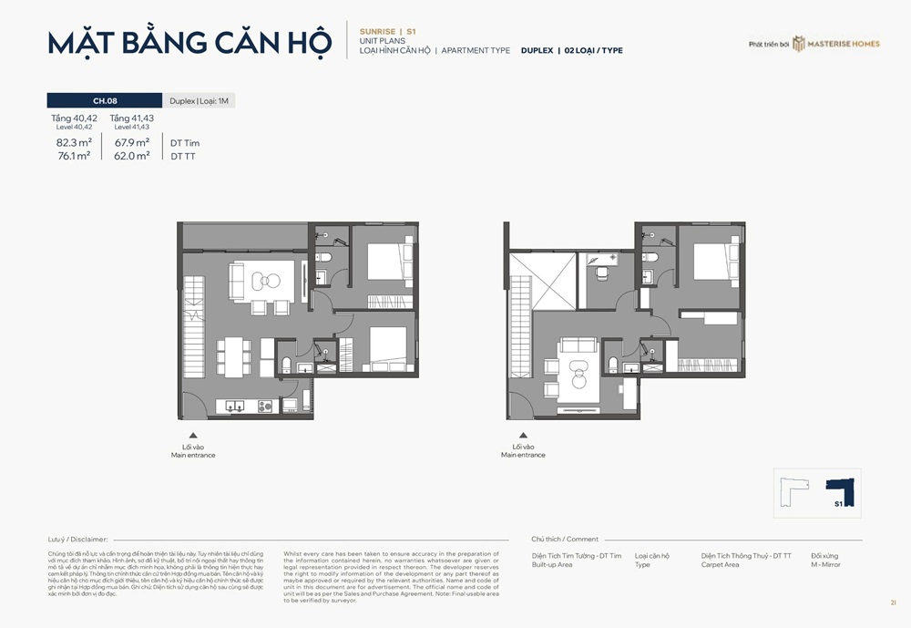 Căn hộ Duplex số 08 tòa Sunrise S1 Masteri Grand Avenue Vinhomes Global Gate Cổ Loa Đông Anh