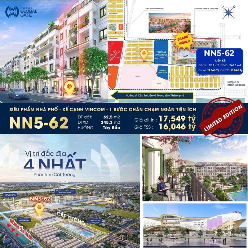 Giá bán Nhật Nguyệt 5 căn 62 Vinhomes Cổ Loa Global Gate