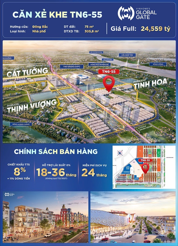 Giá bán TN6 căn 55 phân khu Tinh Hoa Vinhomes Global Gate Cổ Loa