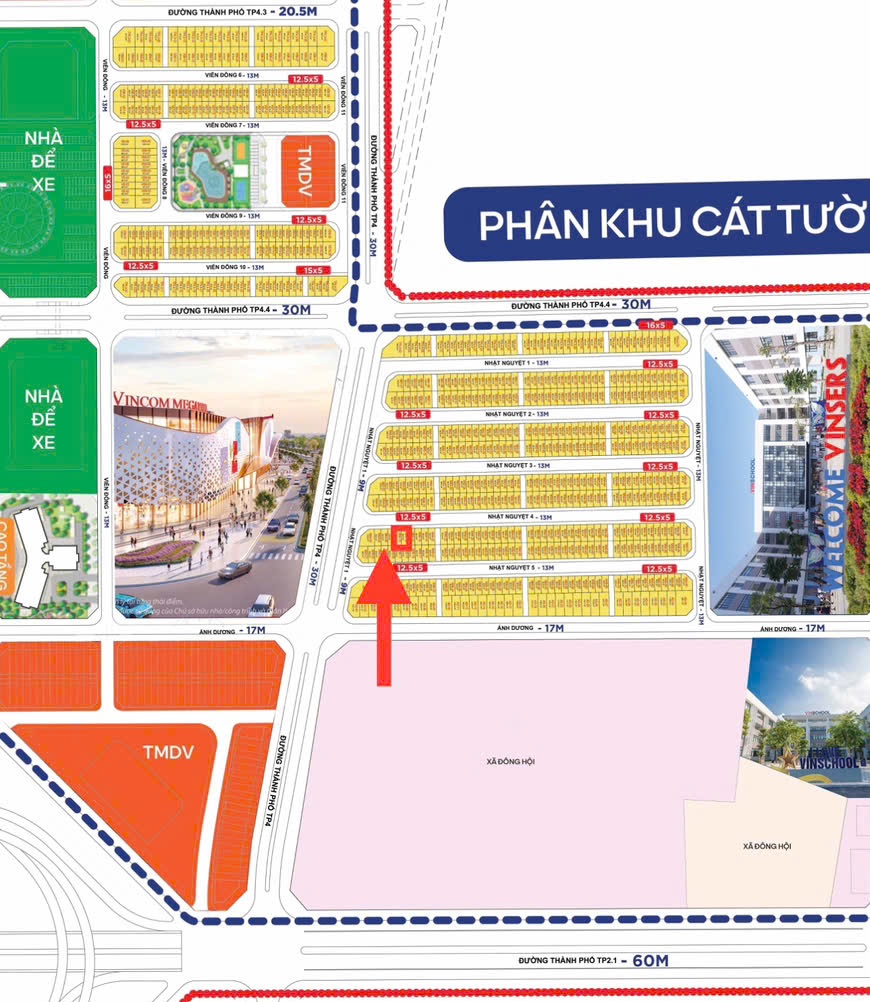 Liền kề Nhật Nguyệt 4 căn 10 và 12, Diện tích 62,5m2 phân khu Cát Tường Vinhomes Cổ Loa Global Gate. Hướng Tây bắc giá bán 16.8 tỷ