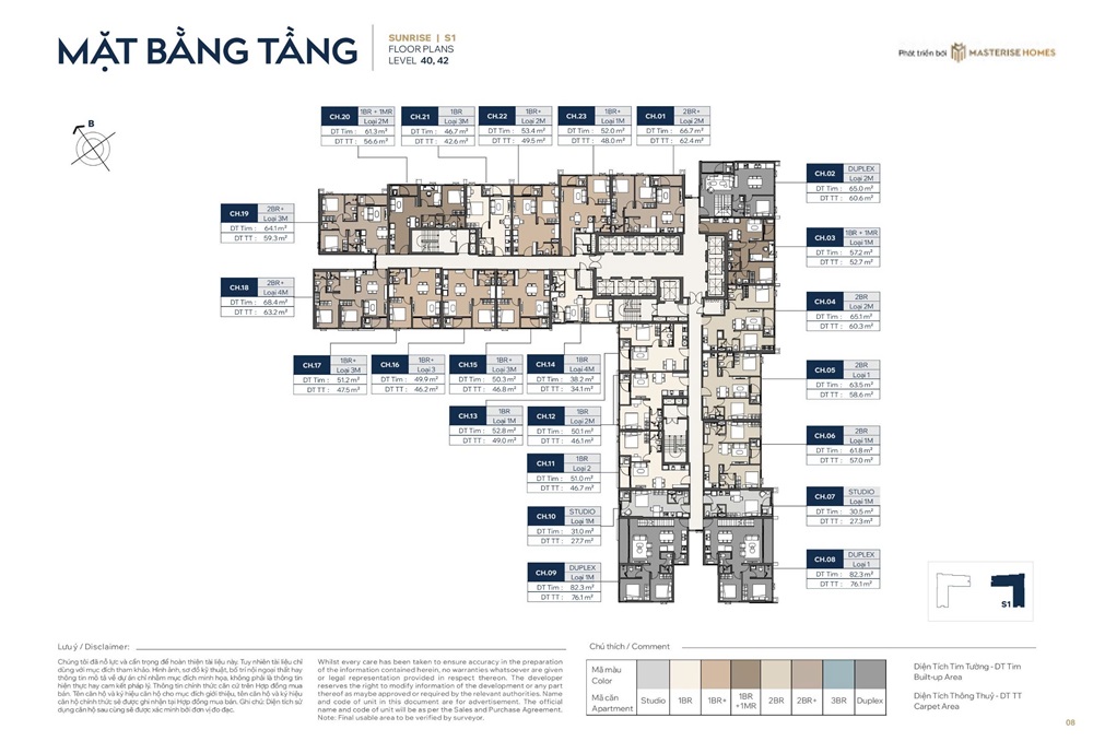 Mặt bằng tầng 40 , 42 tòa Sunrise S1 Masteri Grand Avenue Vinhomes Global Gate Cổ Loa Đông Anh