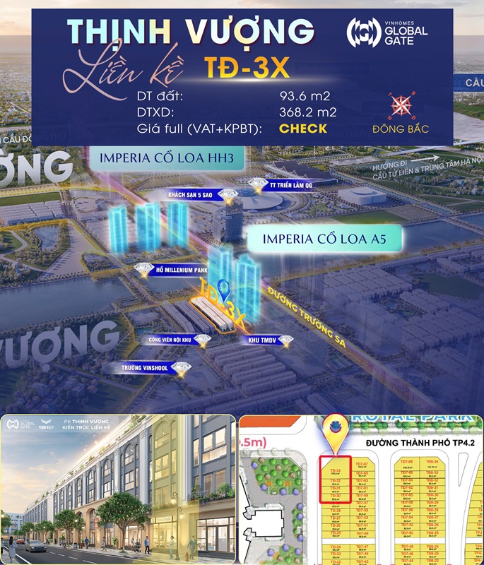 Shophouse Thời Đại TĐ-32, 93.6m2 Vinhomes Global Gate Cổ Loa