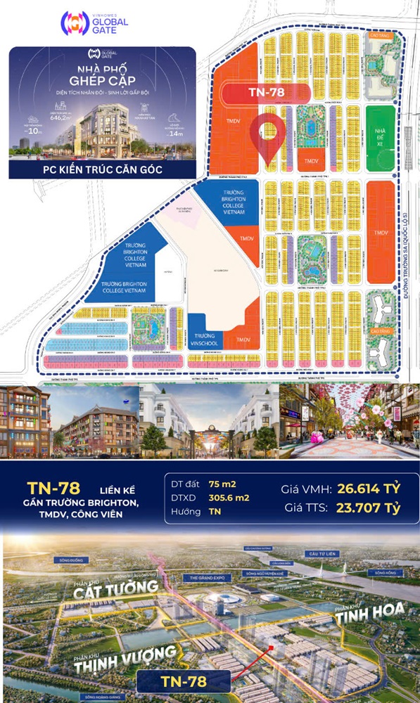 Giá bán Thiên Nga đối diện Khu ẩm thực Global Goumet Vinhomes Đông Anh