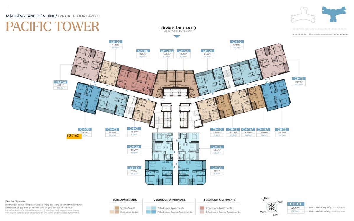 Mặt bằng Tòa Y5 Pacific Tower Imperia Signature - The Continental MIK Global Gate Cổ Loa