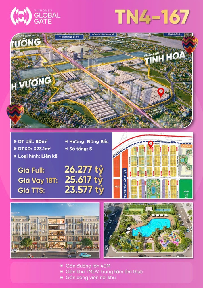 Căn Thiên Nga thô 80m2 Đông Bắc hiếm hoi phân khu Tinh Hoa cư dân Tinh Hoa của Vinhomes Global Gate 