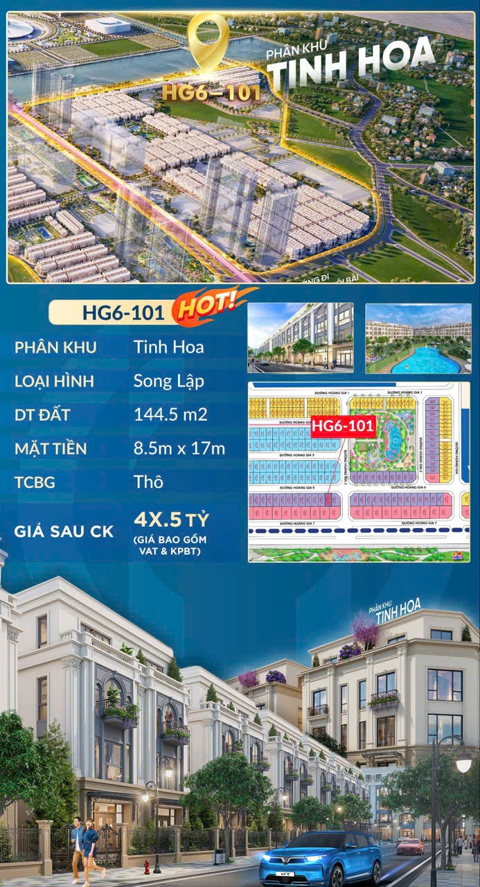 Bán biệt thự song lập HG6-101 DT 144.5m2 Vinhomes Đông Anh Global Gate