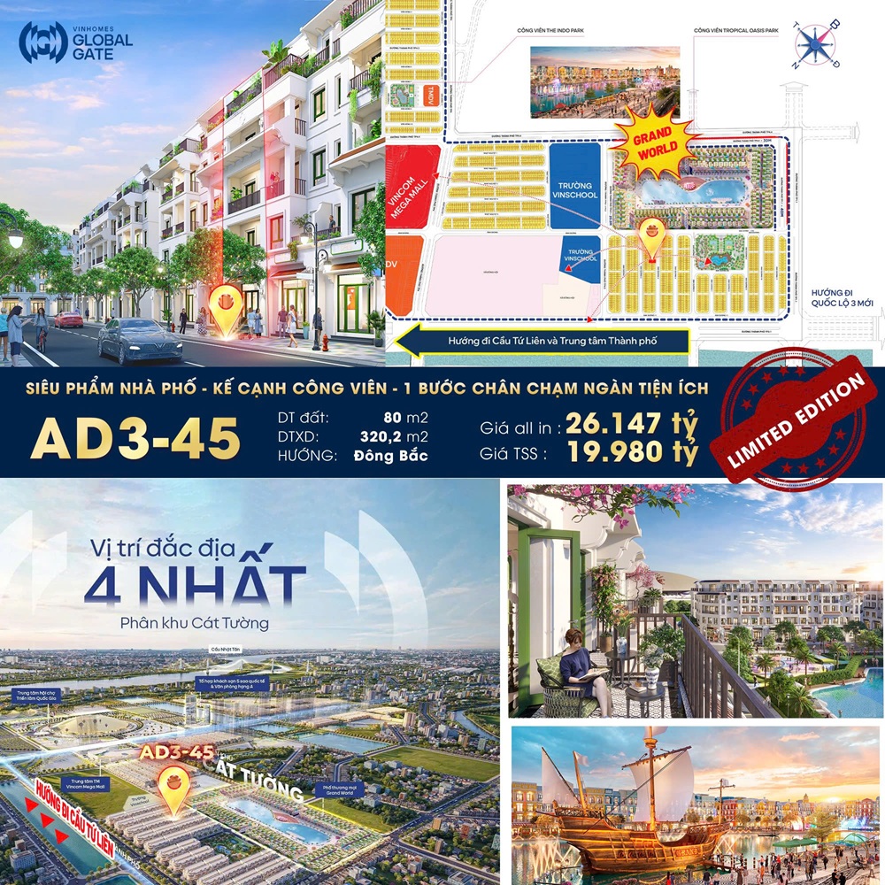 Bán liền kề AD3 căn 45 Vinhomes Global Gate Cổ Loa Đông Anh