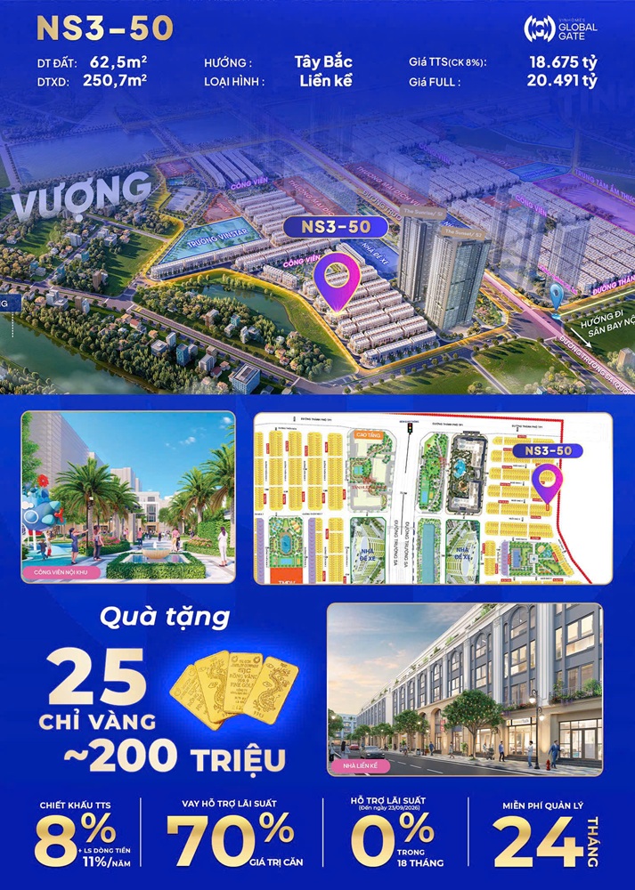 Bán liền kề Ngôi Sao 3 căn 50 Vinhomes Đông Anh Global Gate