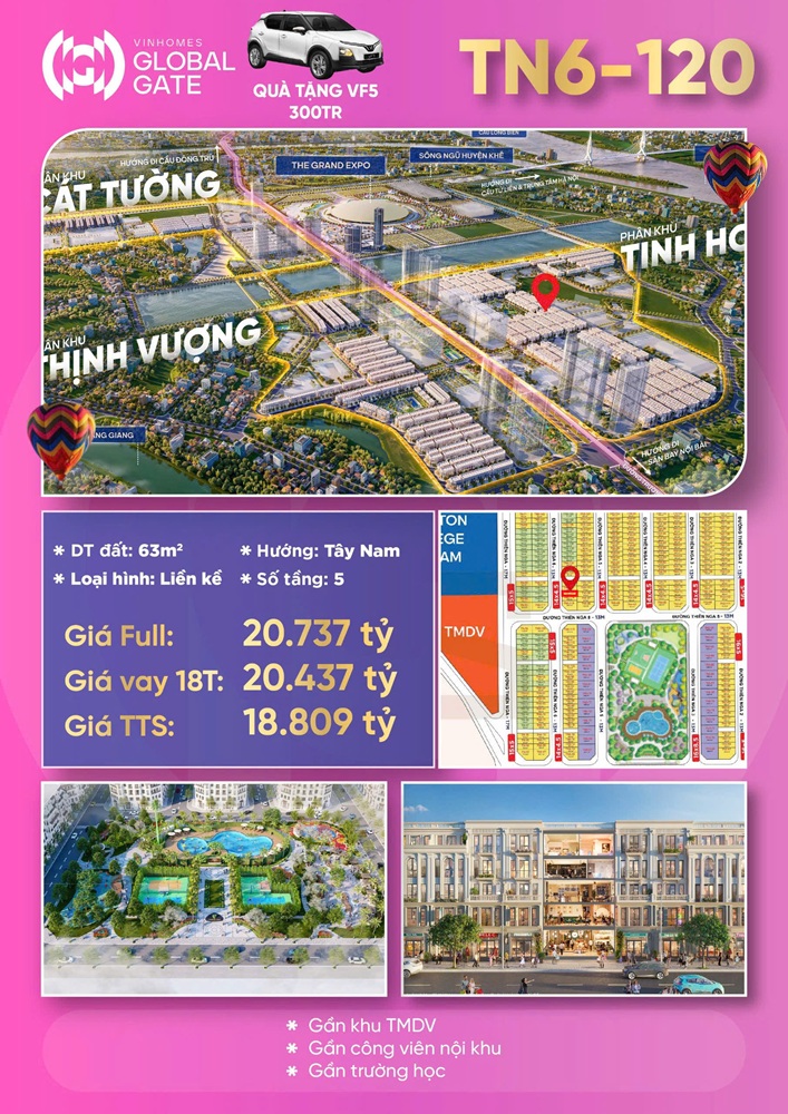 Bán liền kề Thiên Nga 6 căn 120 Vinhomes Đông Anh Global Gate