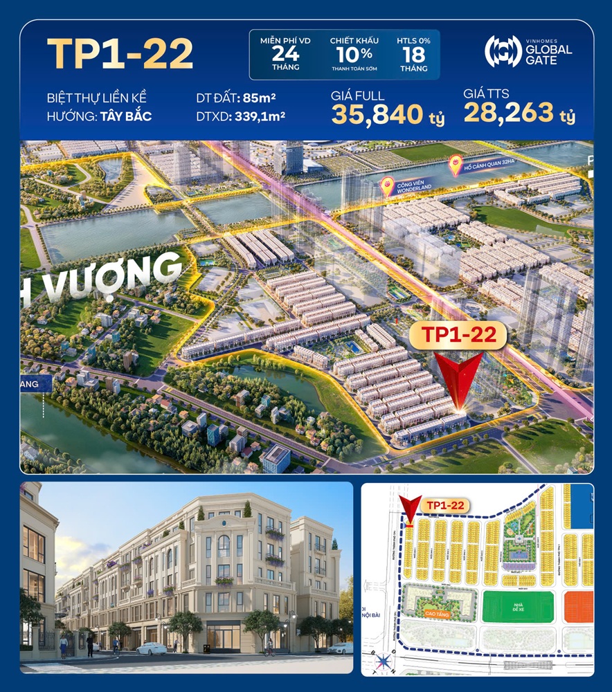 Bán shophouse TP1 căn 22 Vinhomes Đông Anh Global Gate