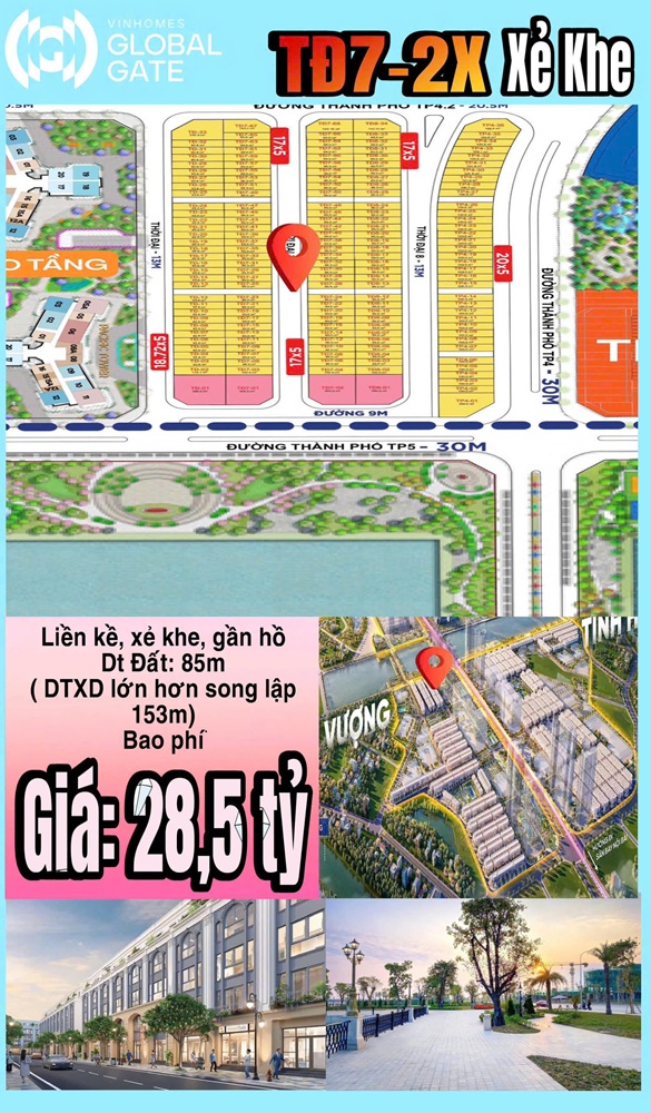 Bán liền kề Thời Đại 7 căn 26m2 DT 85m2 Vinhomes Global Gate Cổ Loa
