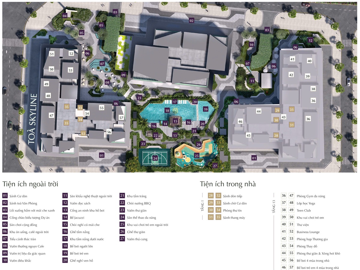Bản đồ tiện ích Tòa Skyline Tower - Lumière Prime Hills Vinhomes Global Gate