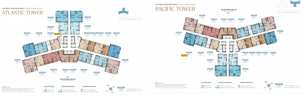 Tòa Y4 Atlantic Tower, Tòa Y5 Pacific Tower Chung cư The Continental của CĐT MIK tại Vinhomes Global Gate Đông Anh