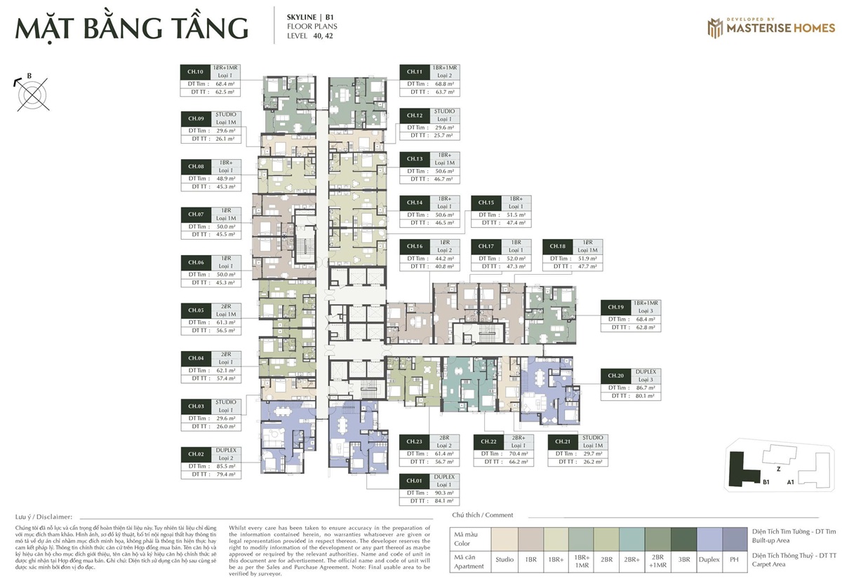 Mặt bằng tầng 40 và 42 chung cư skyline B1 Lumiere Prime Hills tại Vinhomes Global Gate Cổ Loa