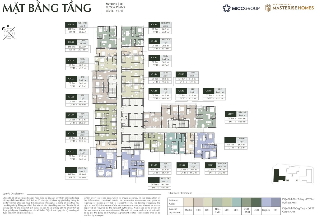 Mặt bằng tầng 41 và 43 chung cư skyline B1 Lumiere Prime Hills tại Vinhomes Global Gate Cổ Loa