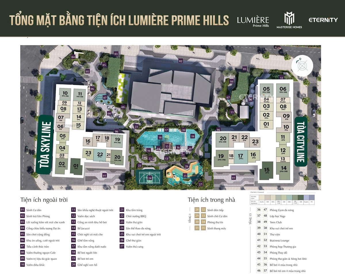 mặt bằng tiện ích Tòa Cityline Lumiere Prime Hills Vinhomes Global Gate