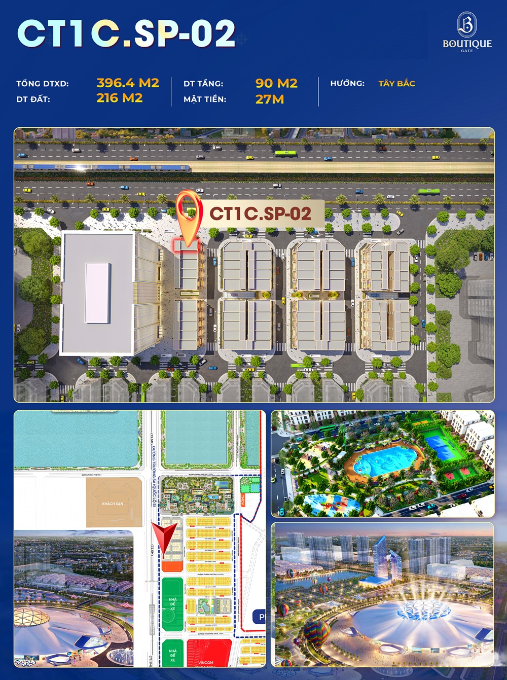 Bán lô góc 216 m² Shophouse phố Expo CT1C.SP-02 DT đối diện tòa Văn Phòng