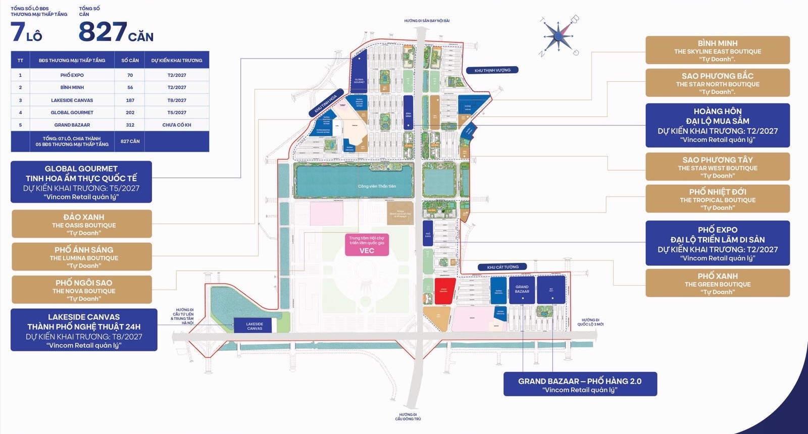 Tổng mặt bằng ngành hàng BDS Thương Mại thấp tầng Boutique Gate Vinhomes Global Gate Đông Anh