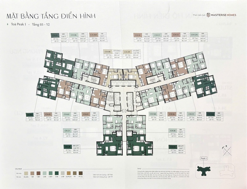 Mặt bằng căn hộ LUMIÈRE Essence Peak căn hộ Masterise Vinhomes Global Gate