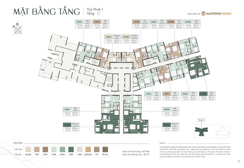 Mặt bằng tòa Peak 1 tầng 27