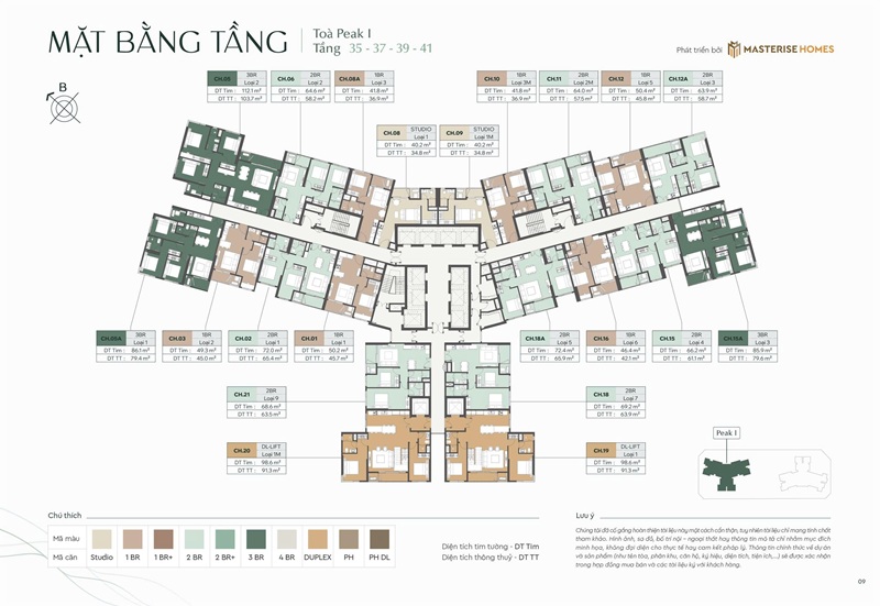 Mặt bằng tòa Peak 1 tầng 35-37-39-41