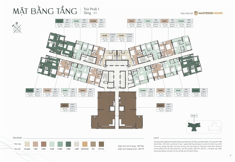 Mặt bằng tòa Peak 1 tầng 43