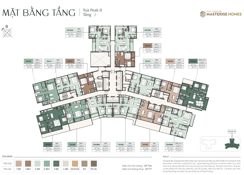 Mặt bằng tầng 2 Căn hộ chung cư Peak 2 Lumière Essence Peak CĐT Masterise tại KĐT Vinhomes Global Gate