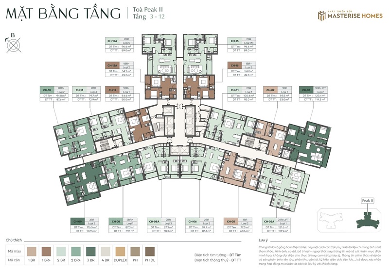 Mặt bằng tầng 3-12 Căn hộ chung cư Peak 2 Lumière Essence Peak CĐT Masterise tại KĐT Vinhomes Global Gate