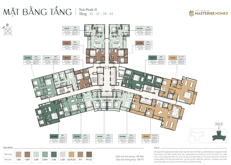 Mặt bằng tầng 35,37,39,41 Căn hộ chung cư Peak 2 Lumière Essence Peak CĐT Masterise tại KĐT Vinhomes Global Gate