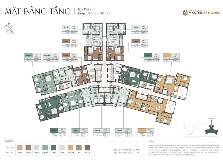 Tầng 36, 38, 40, 42 Căn hộ chung cư Peak 2 Lumière Essence Peak CĐT Masterise tại KĐT Vinhomes Global Gate