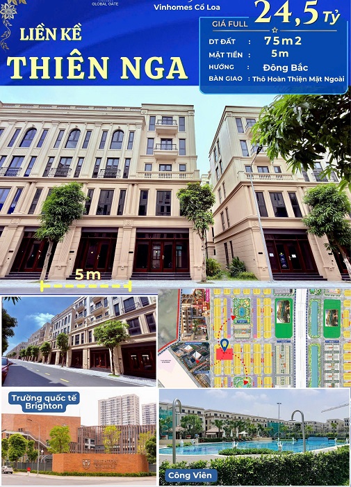 Bán liền kề Thiên Nga 75m2 Vinhomes Cổ Loa